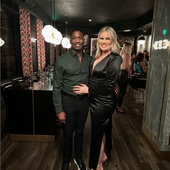 Express Black Satin Long Sleeve Maxi Dress - Picture 4 of 4